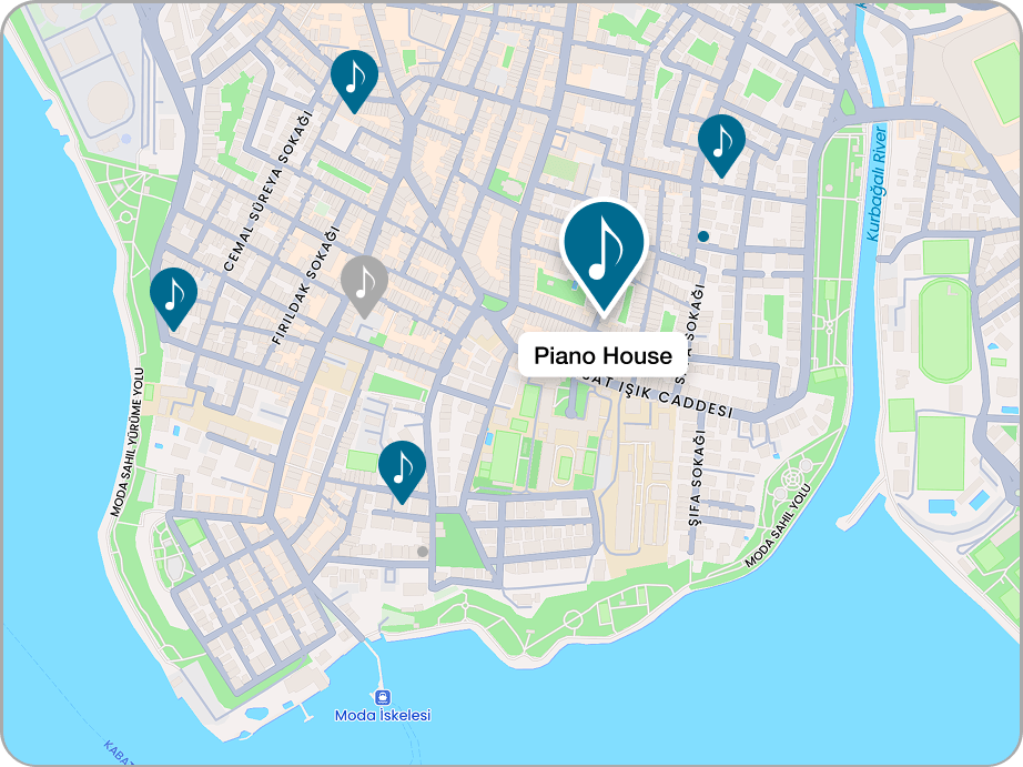 Music Journey map showing music institutes nearby